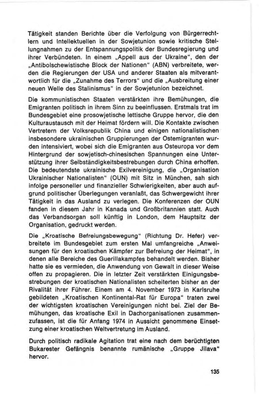 Seite 135 des Verfassungsschutzbericht 1973 Bund