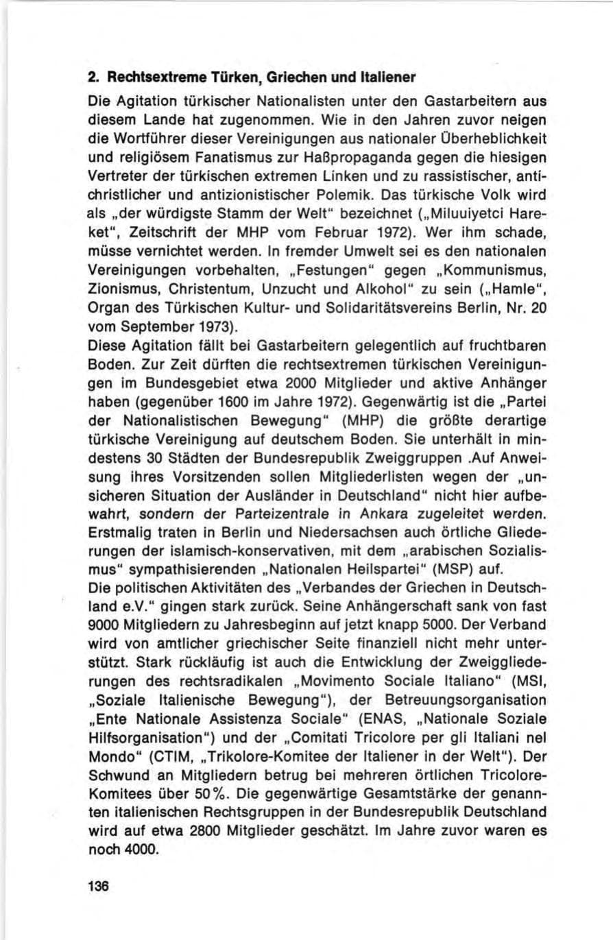 Seite 136 des Verfassungsschutzbericht 1973 Bund