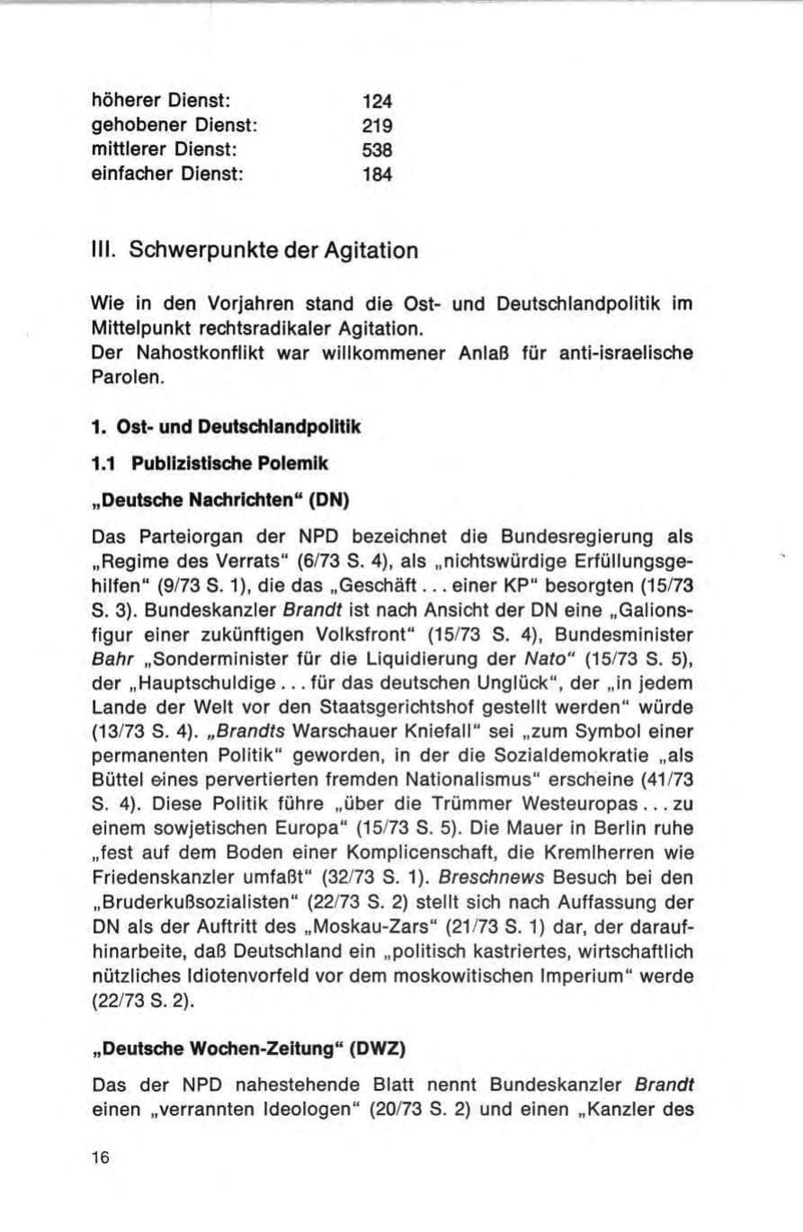 Seite 16 des Verfassungsschutzbericht 1973 Bund