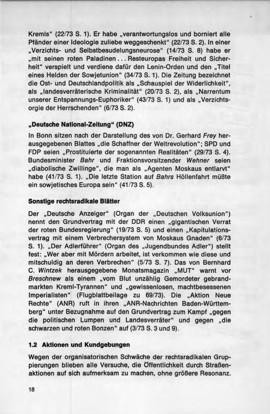 Seite 18 des Verfassungsschutzbericht 1973 Bund