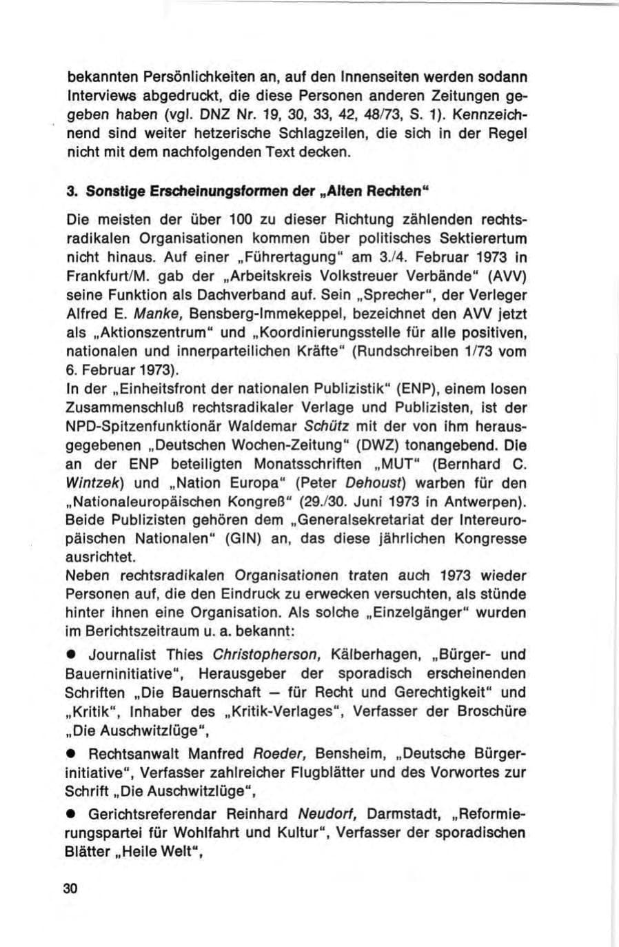 Seite 30 des Verfassungsschutzbericht 1973 Bund