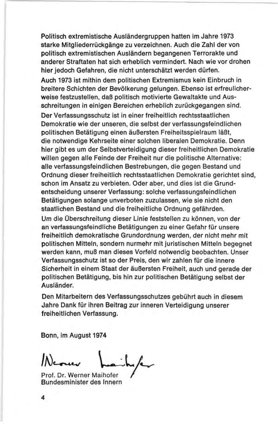 Seite 4 des Verfassungsschutzbericht 1973 Bund