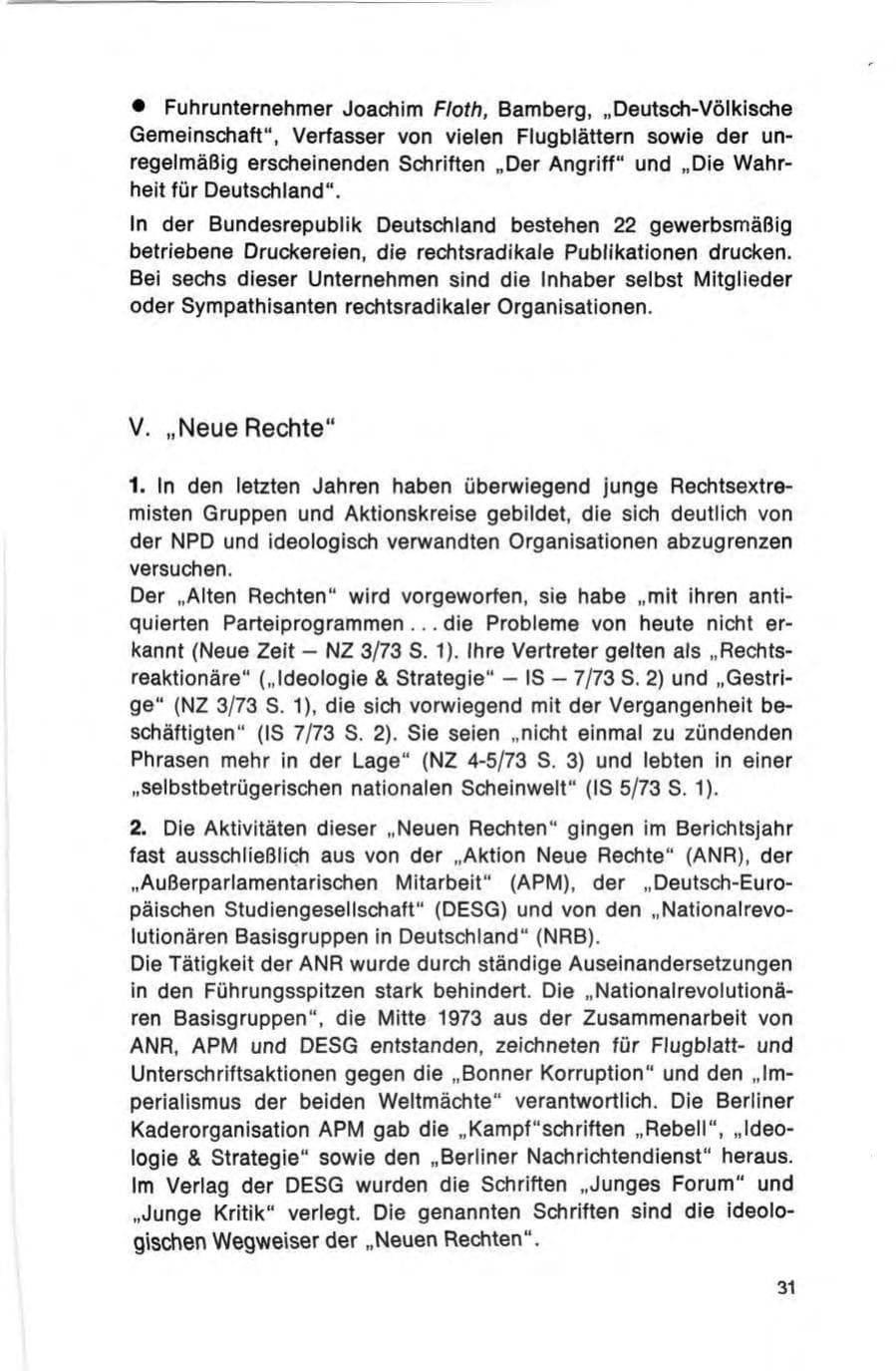 Seite 31 des Verfassungsschutzbericht 1973 Bund