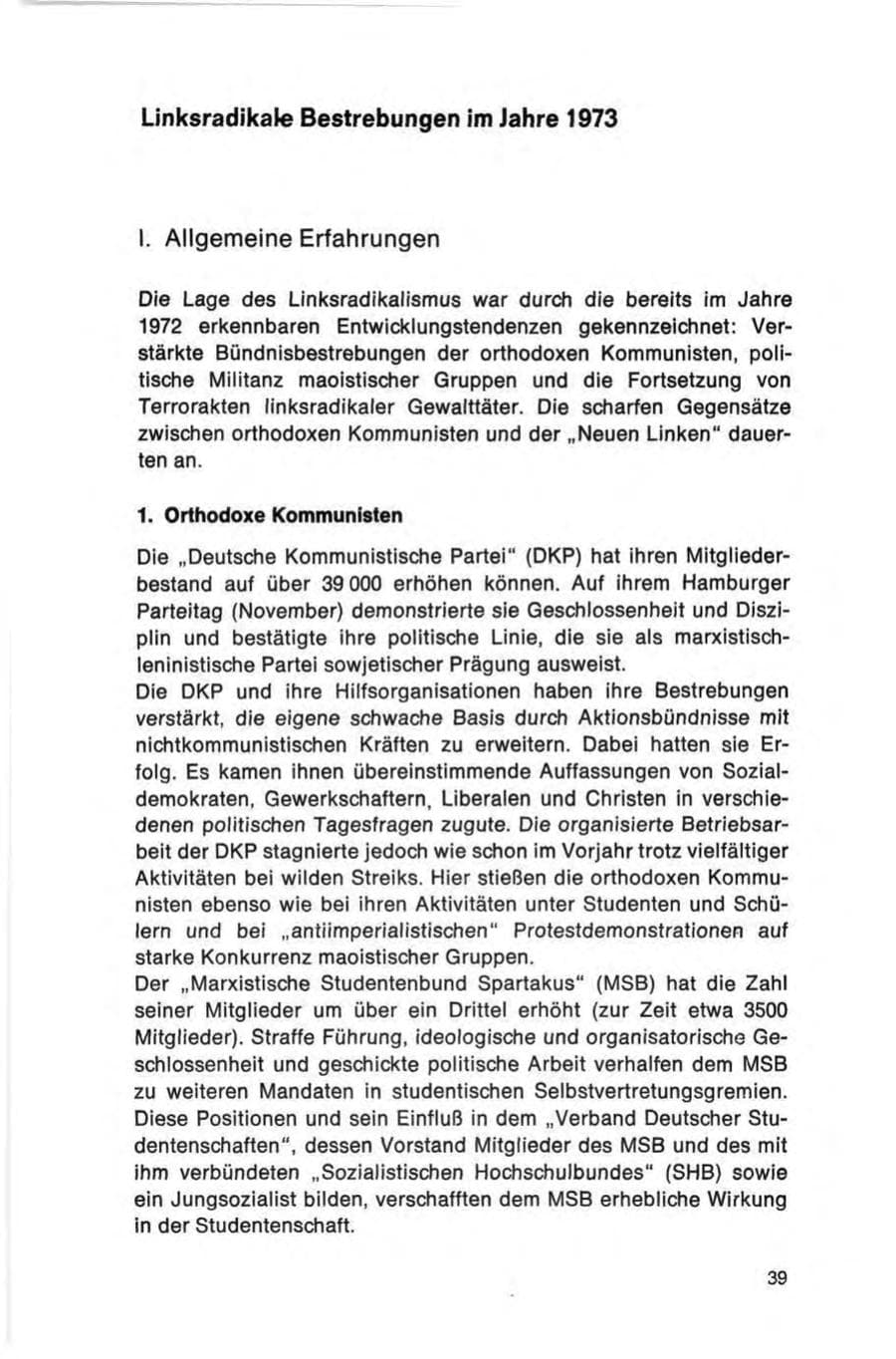 Seite 39 des Verfassungsschutzbericht 1973 Bund