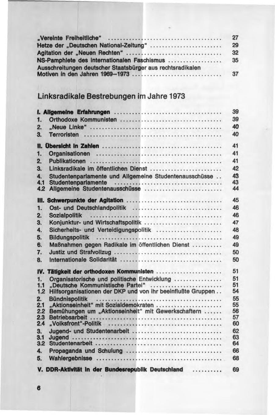 Seite 6 des Verfassungsschutzbericht 1973 Bund