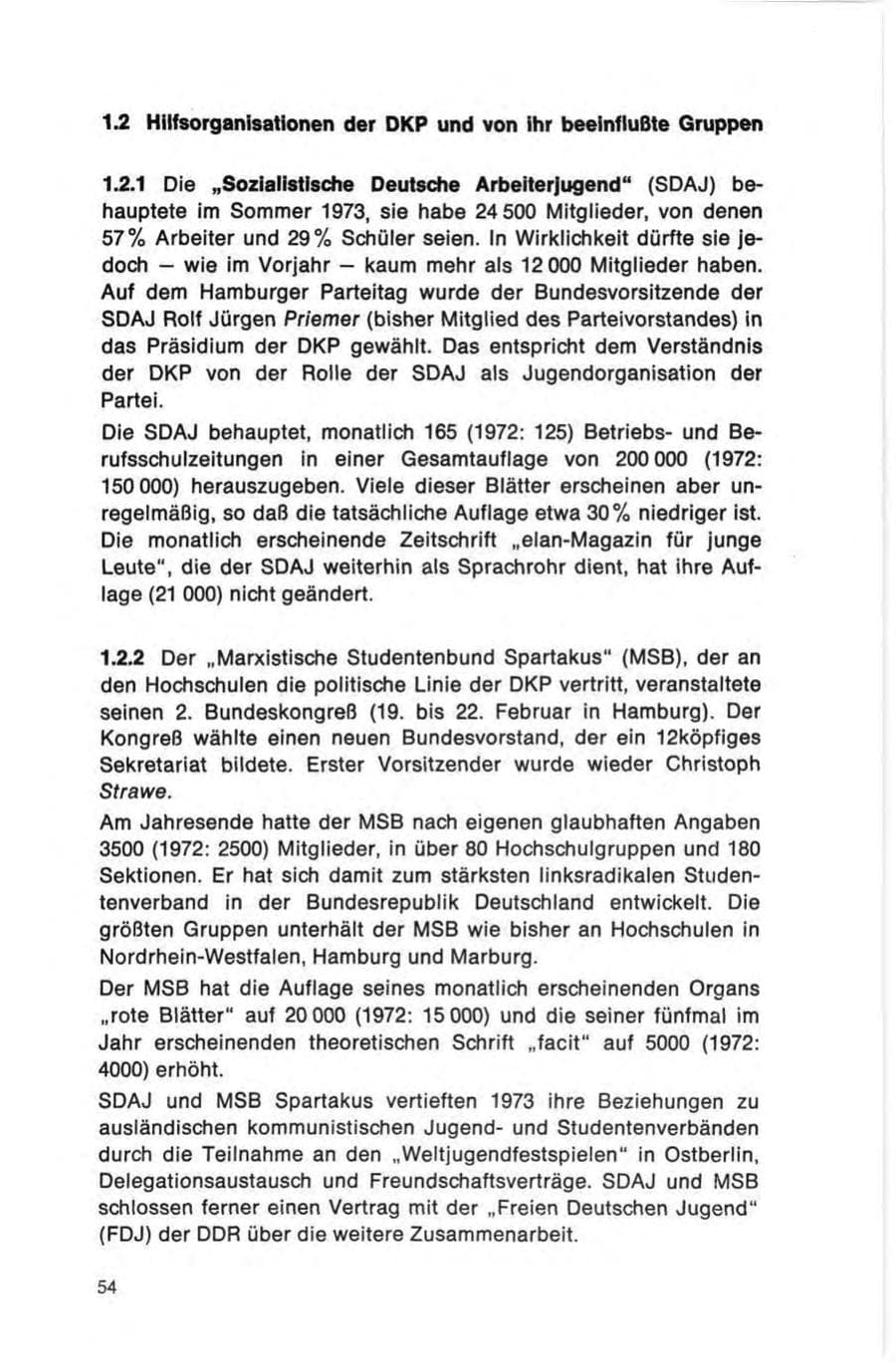 Seite 54 des Verfassungsschutzbericht 1973 Bund