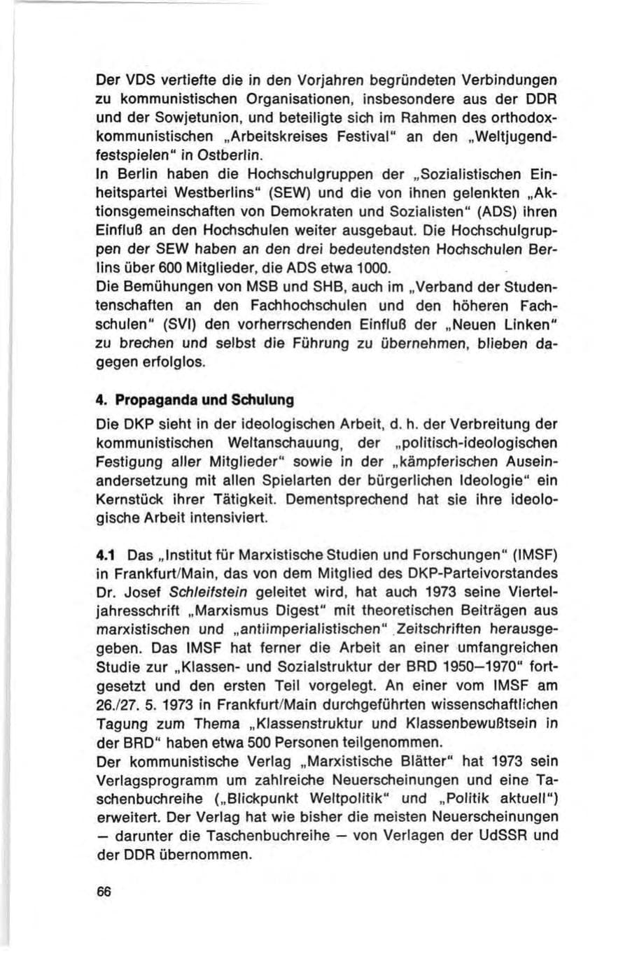 Seite 66 des Verfassungsschutzbericht 1973 Bund