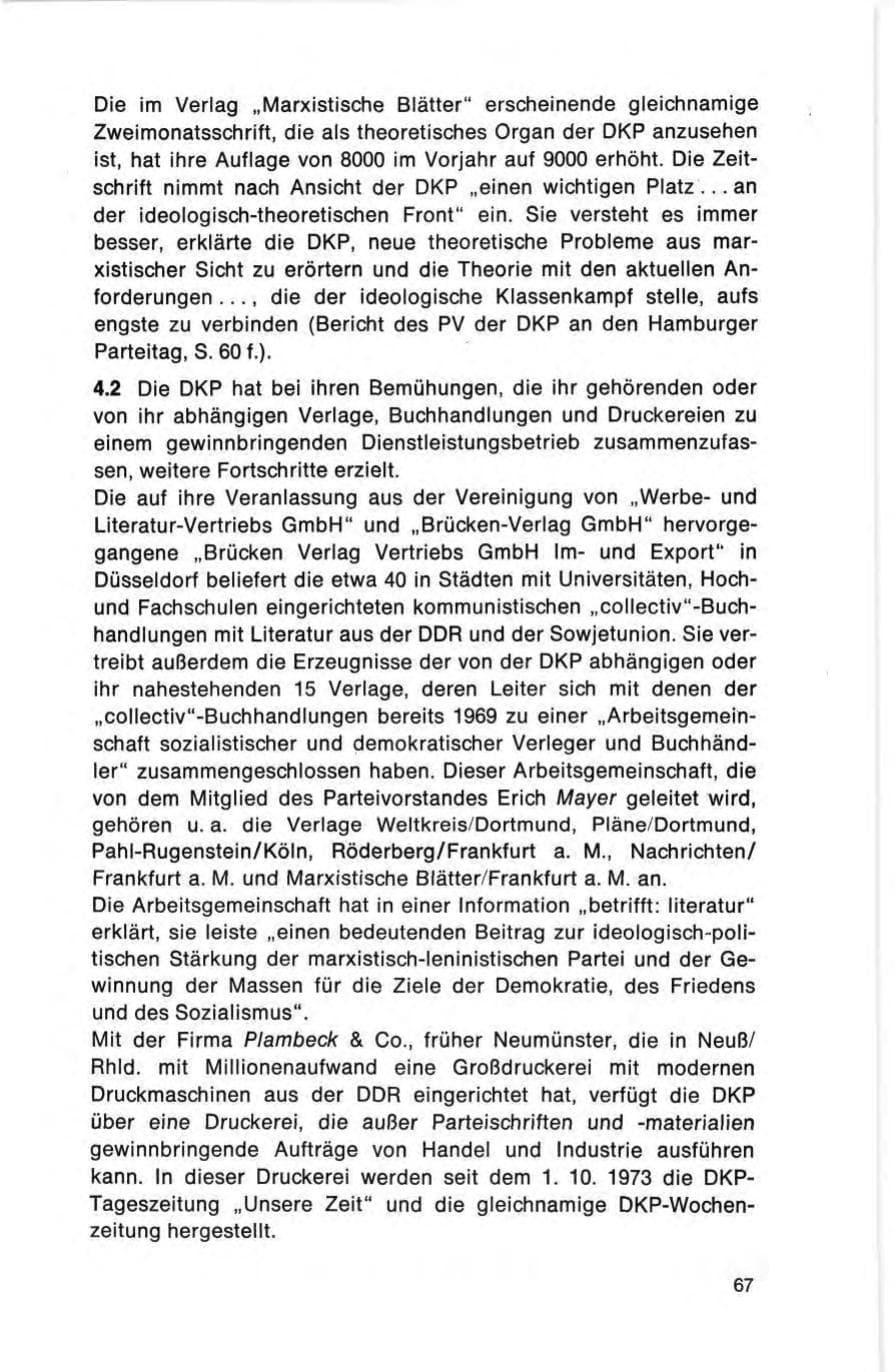Seite 67 des Verfassungsschutzbericht 1973 Bund