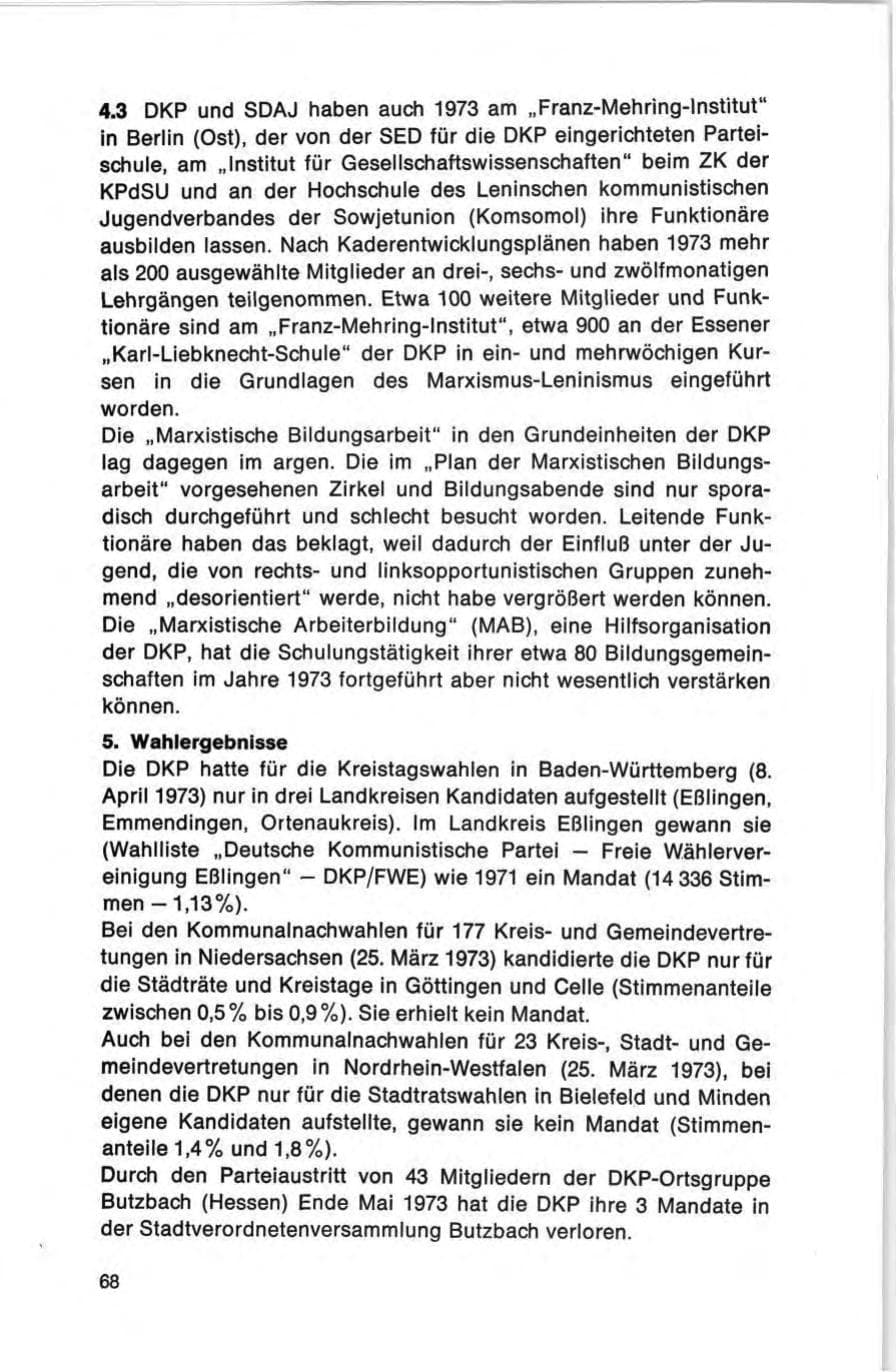 Seite 68 des Verfassungsschutzbericht 1973 Bund
