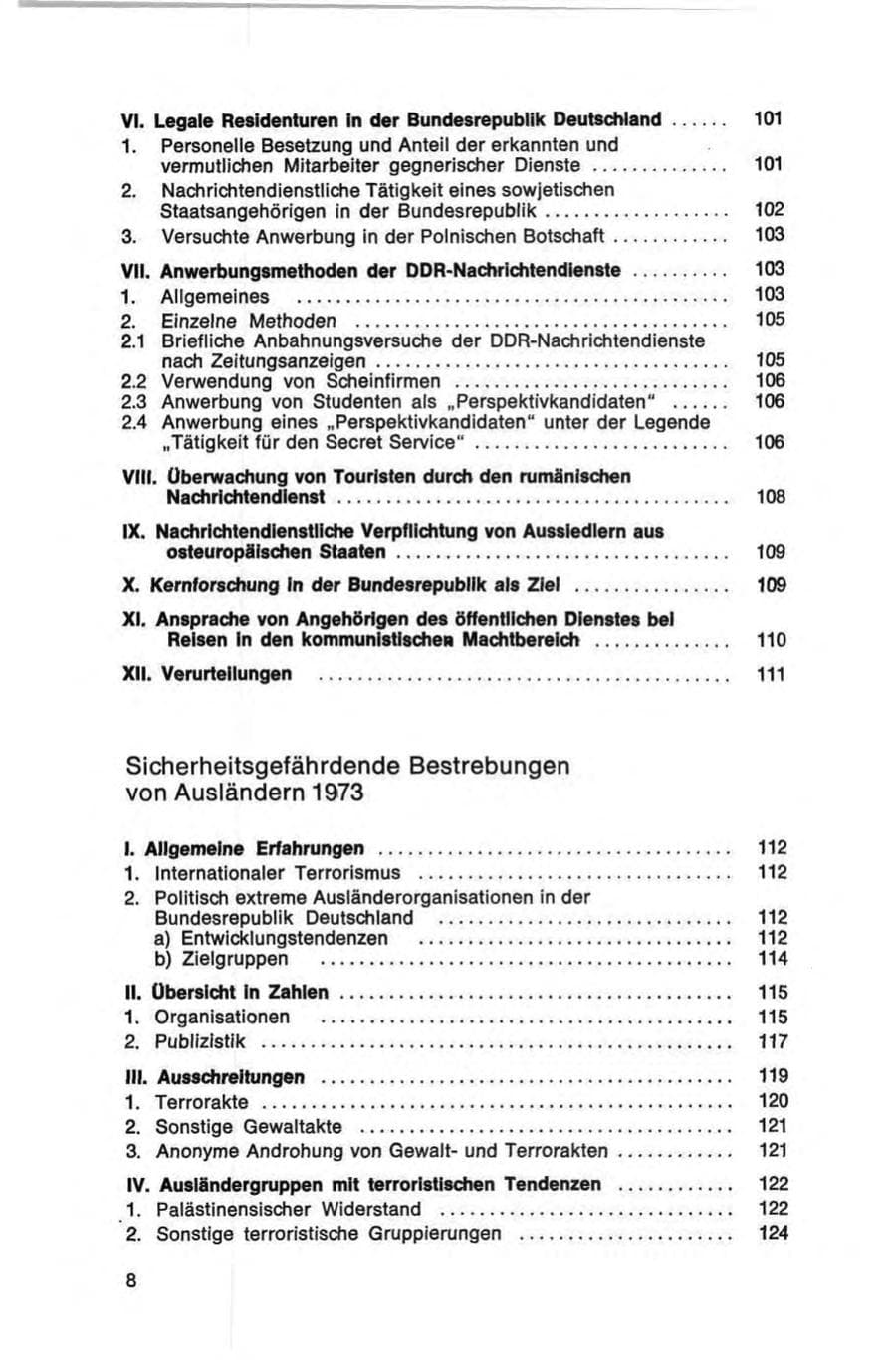 Seite 8 des Verfassungsschutzbericht 1973 Bund