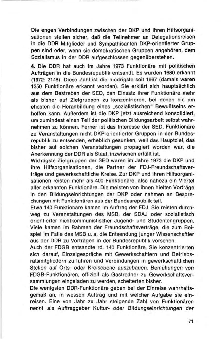 Seite 71 des Verfassungsschutzbericht 1973 Bund