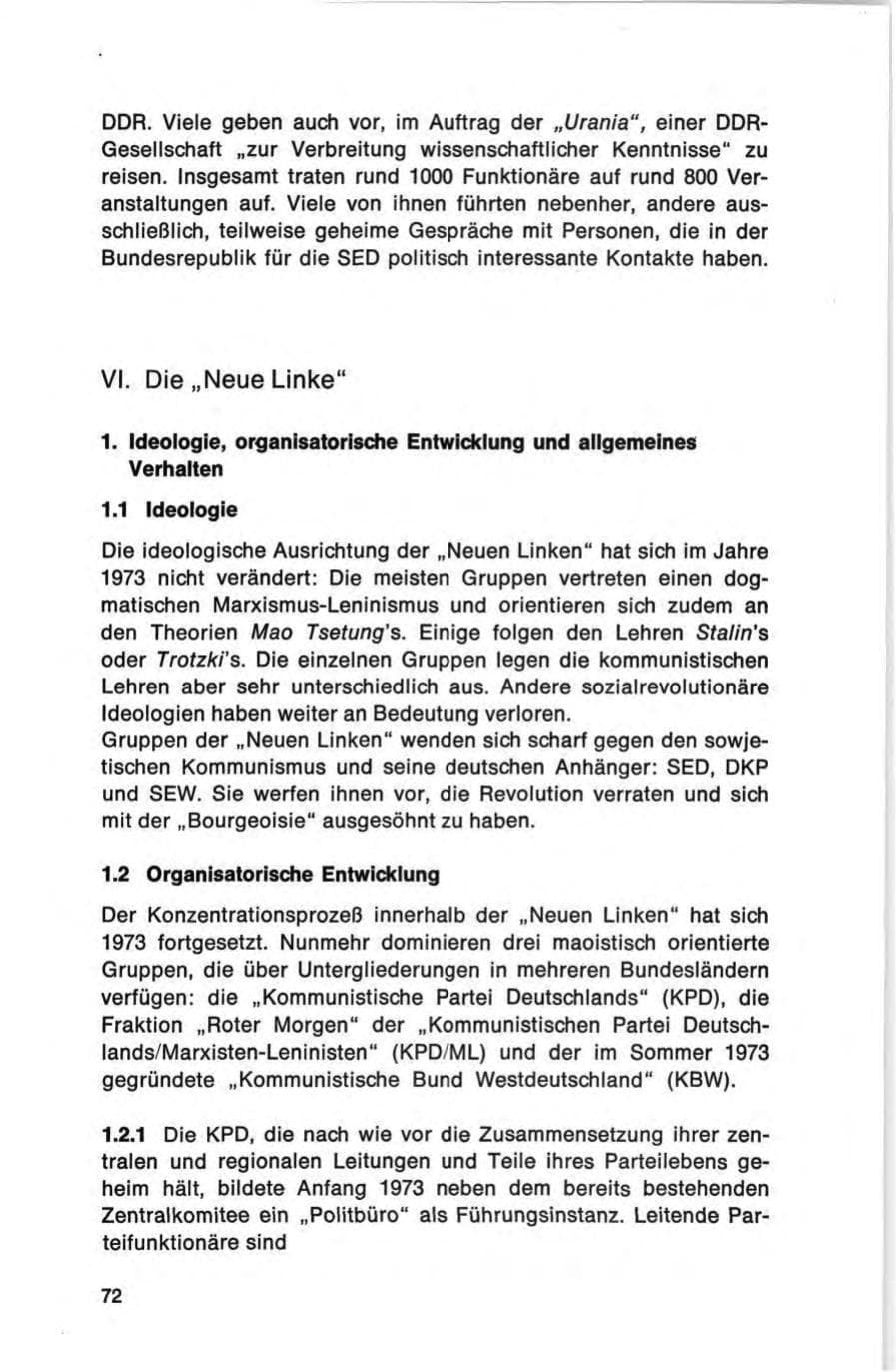 Seite 72 des Verfassungsschutzbericht 1973 Bund