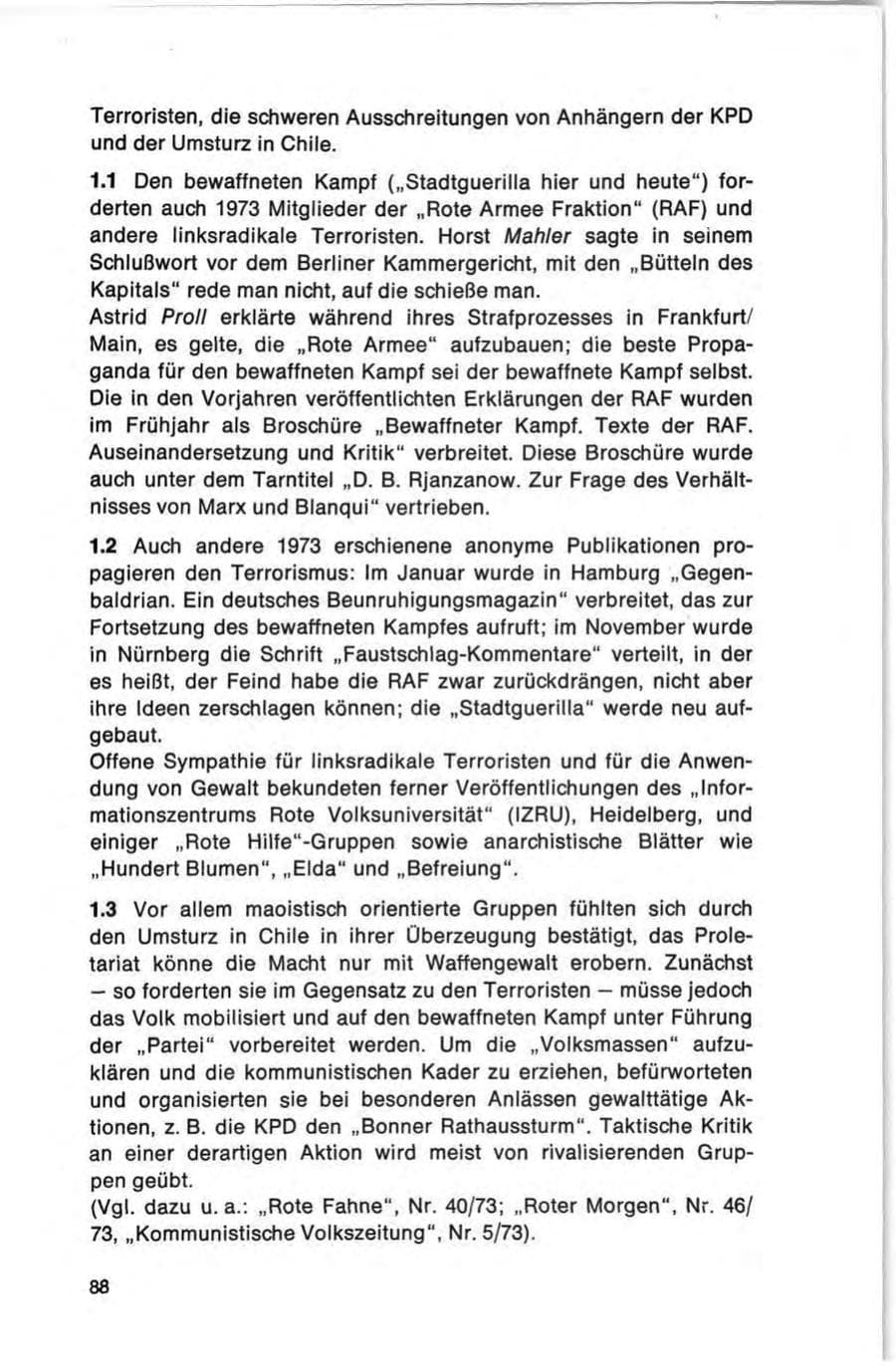 Seite 88 des Verfassungsschutzbericht 1973 Bund