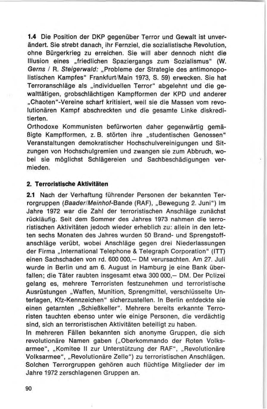 Seite 90 des Verfassungsschutzbericht 1973 Bund