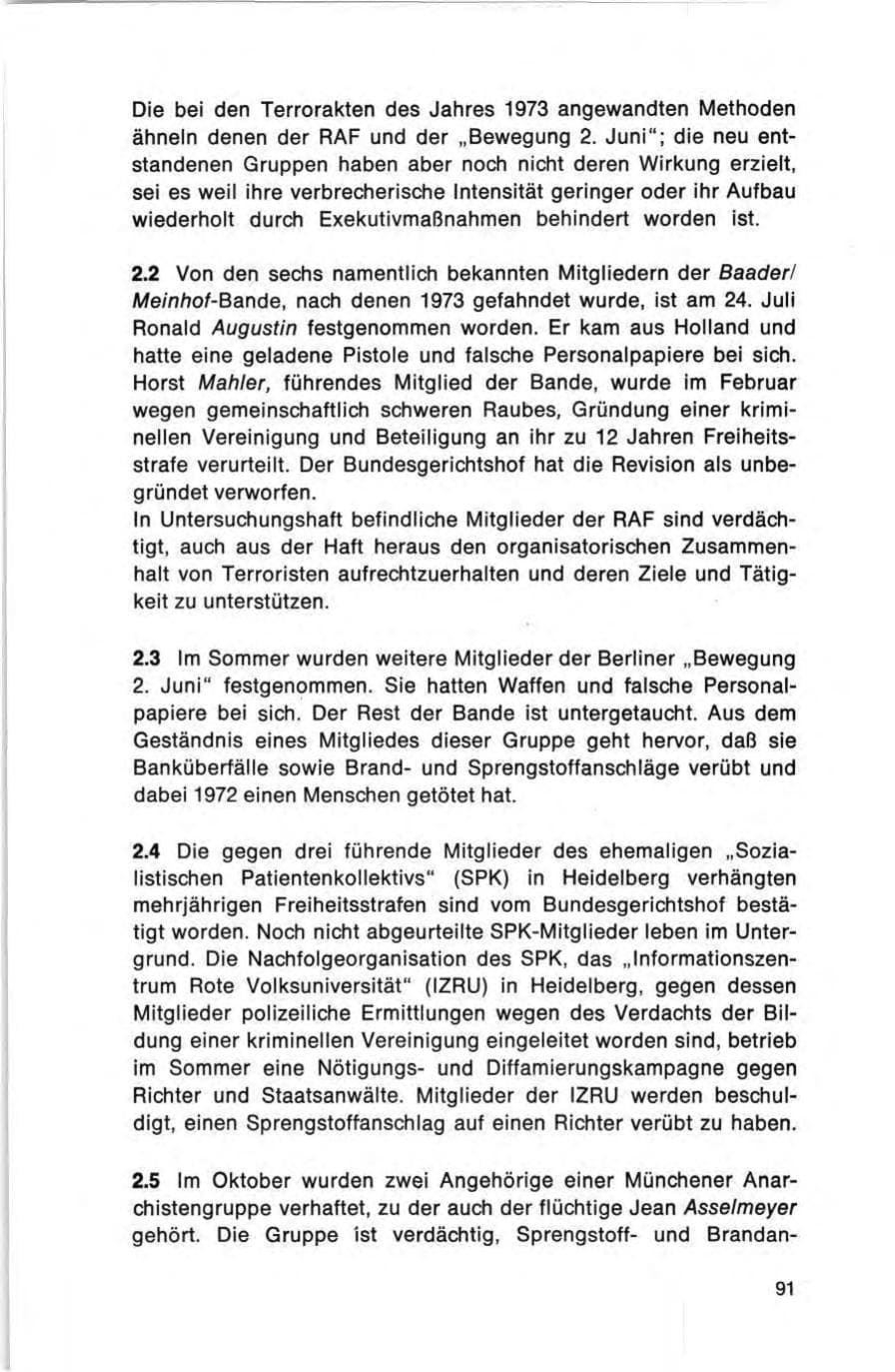 Seite 91 des Verfassungsschutzbericht 1973 Bund