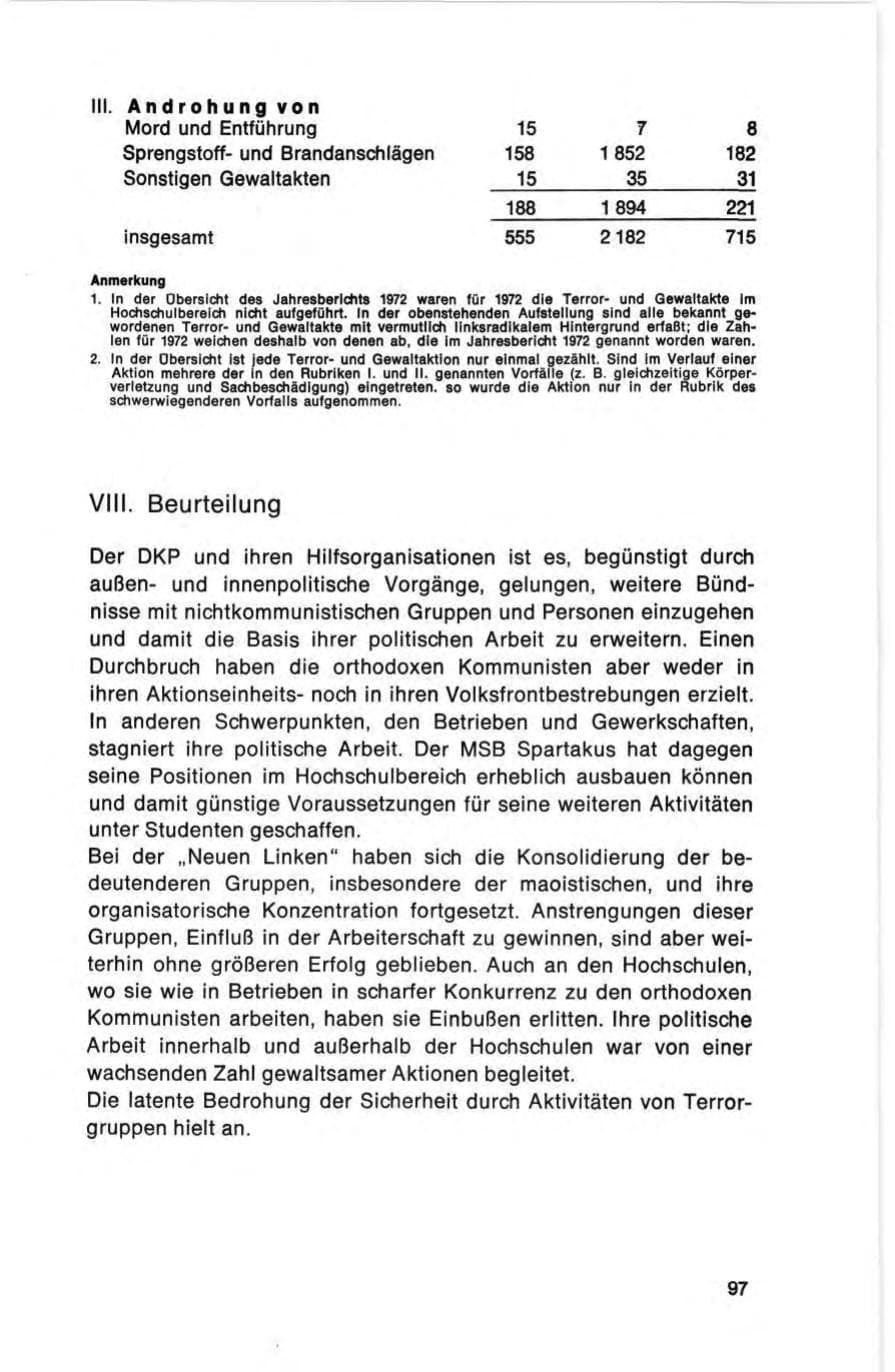 Seite 97 des Verfassungsschutzbericht 1973 Bund