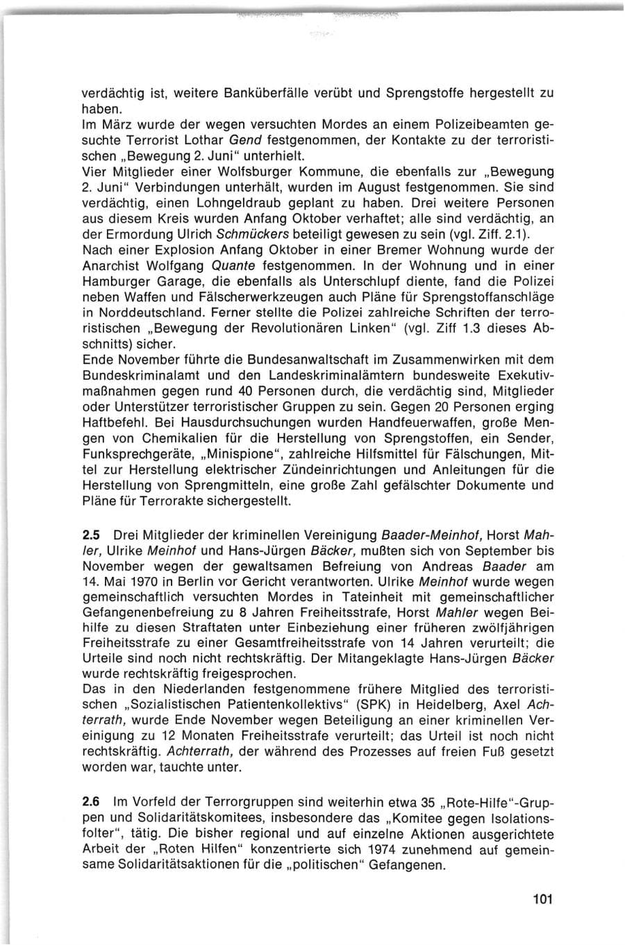 Seite 101 des Verfassungsschutzbericht 1974 Bund
