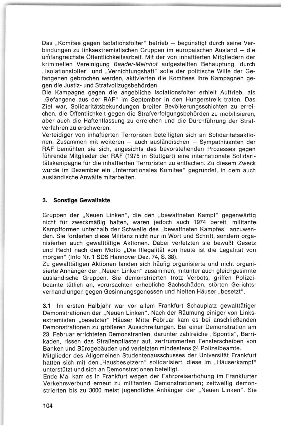 Seite 104 des Verfassungsschutzbericht 1974 Bund