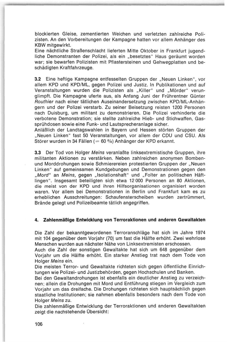 Seite 106 des Verfassungsschutzbericht 1974 Bund