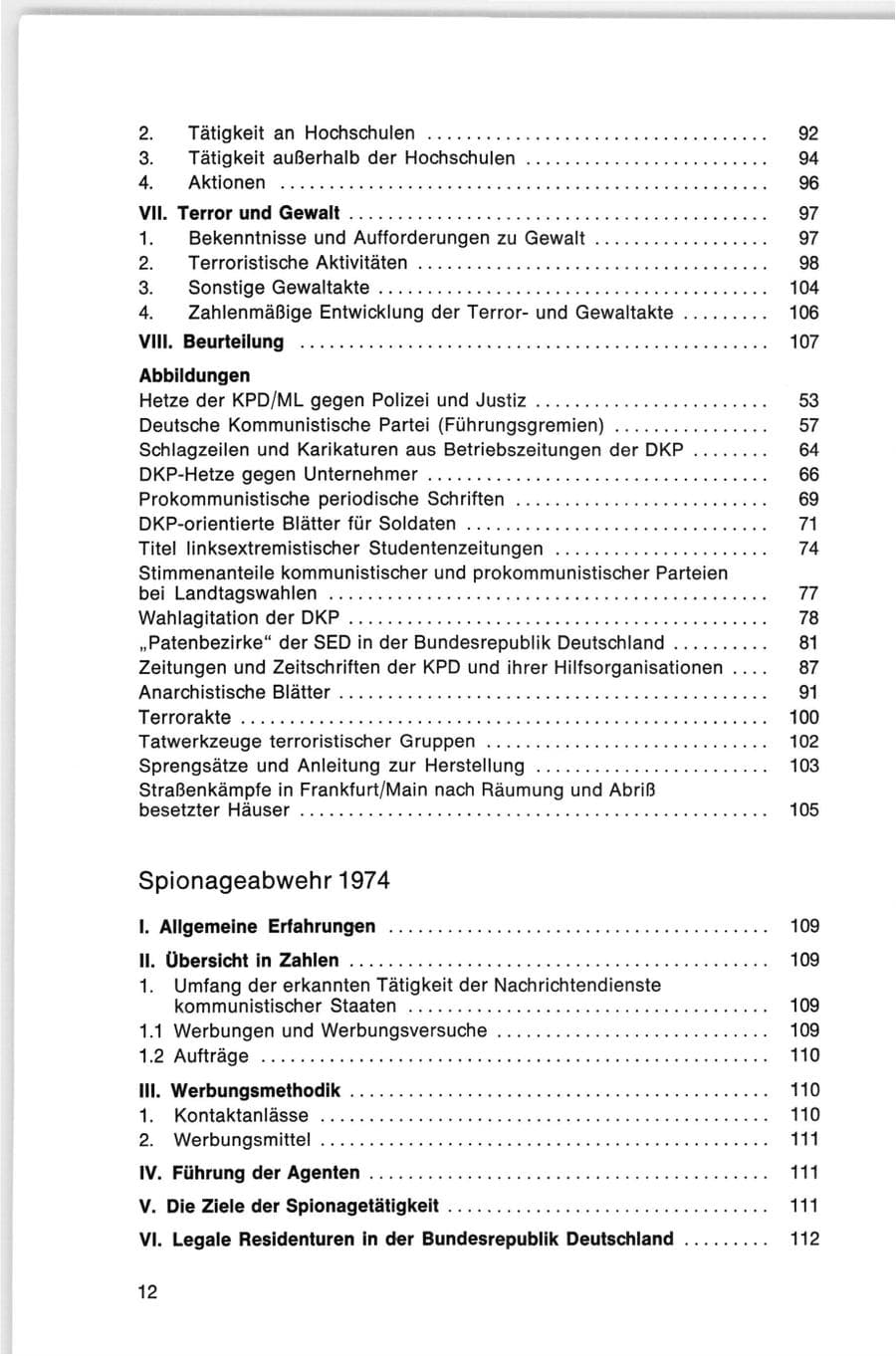 Seite 12 des Verfassungsschutzbericht 1974 Bund
