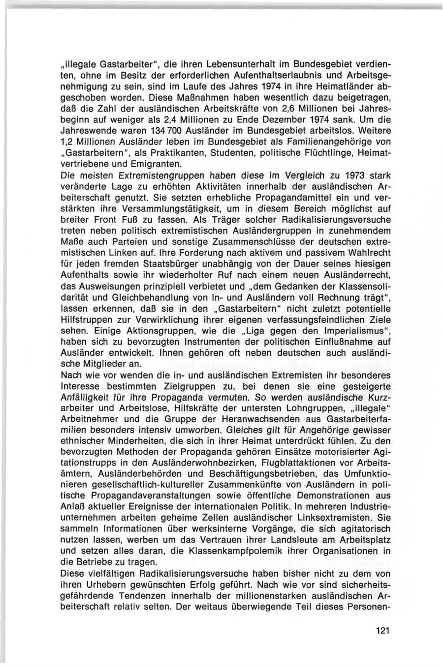 Seite 121 des Verfassungsschutzbericht 1974 Bund