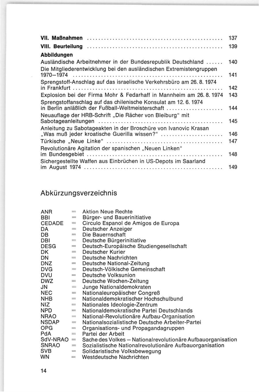 Seite 14 des Verfassungsschutzbericht 1974 Bund