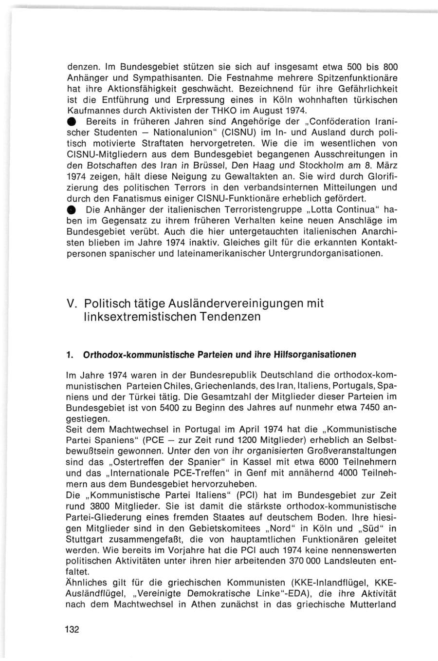 Seite 132 des Verfassungsschutzbericht 1974 Bund