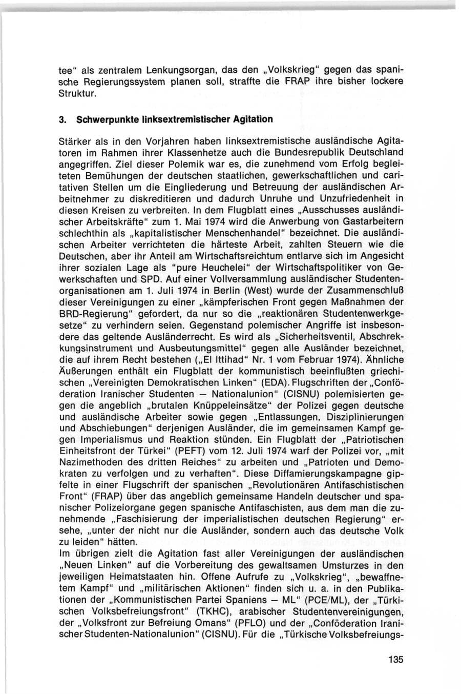 Seite 135 des Verfassungsschutzbericht 1974 Bund