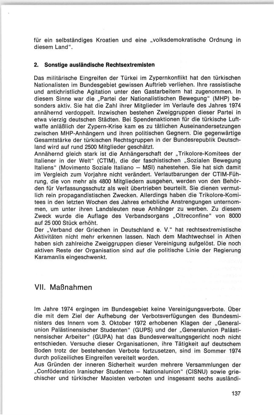 Seite 137 des Verfassungsschutzbericht 1974 Bund