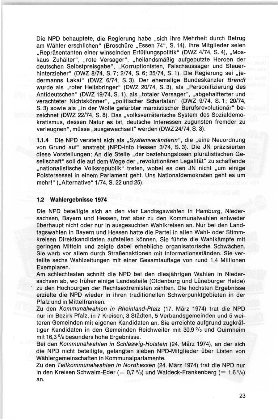 Seite 23 des Verfassungsschutzbericht 1974 Bund