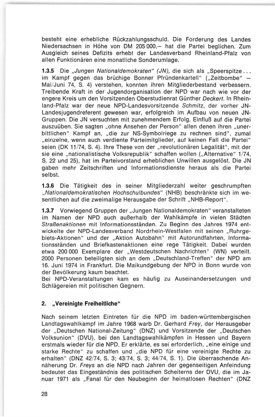 Seite 28 des Verfassungsschutzbericht 1974 Bund