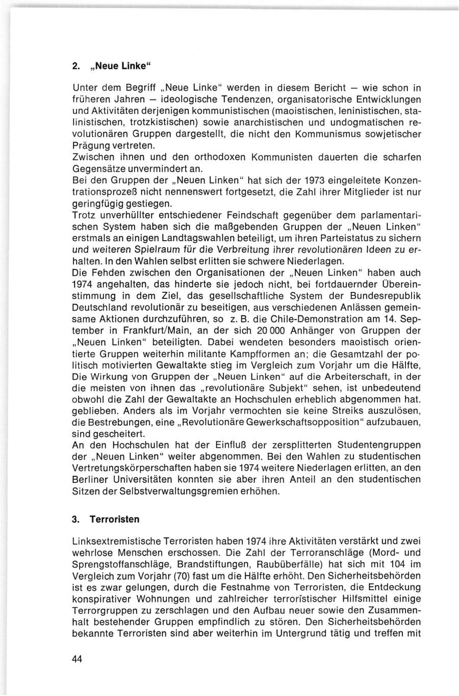 Seite 44 des Verfassungsschutzbericht 1974 Bund