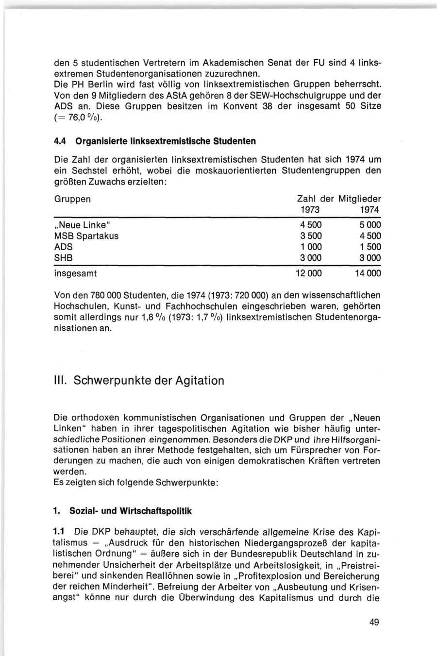 Seite 49 des Verfassungsschutzbericht 1974 Bund