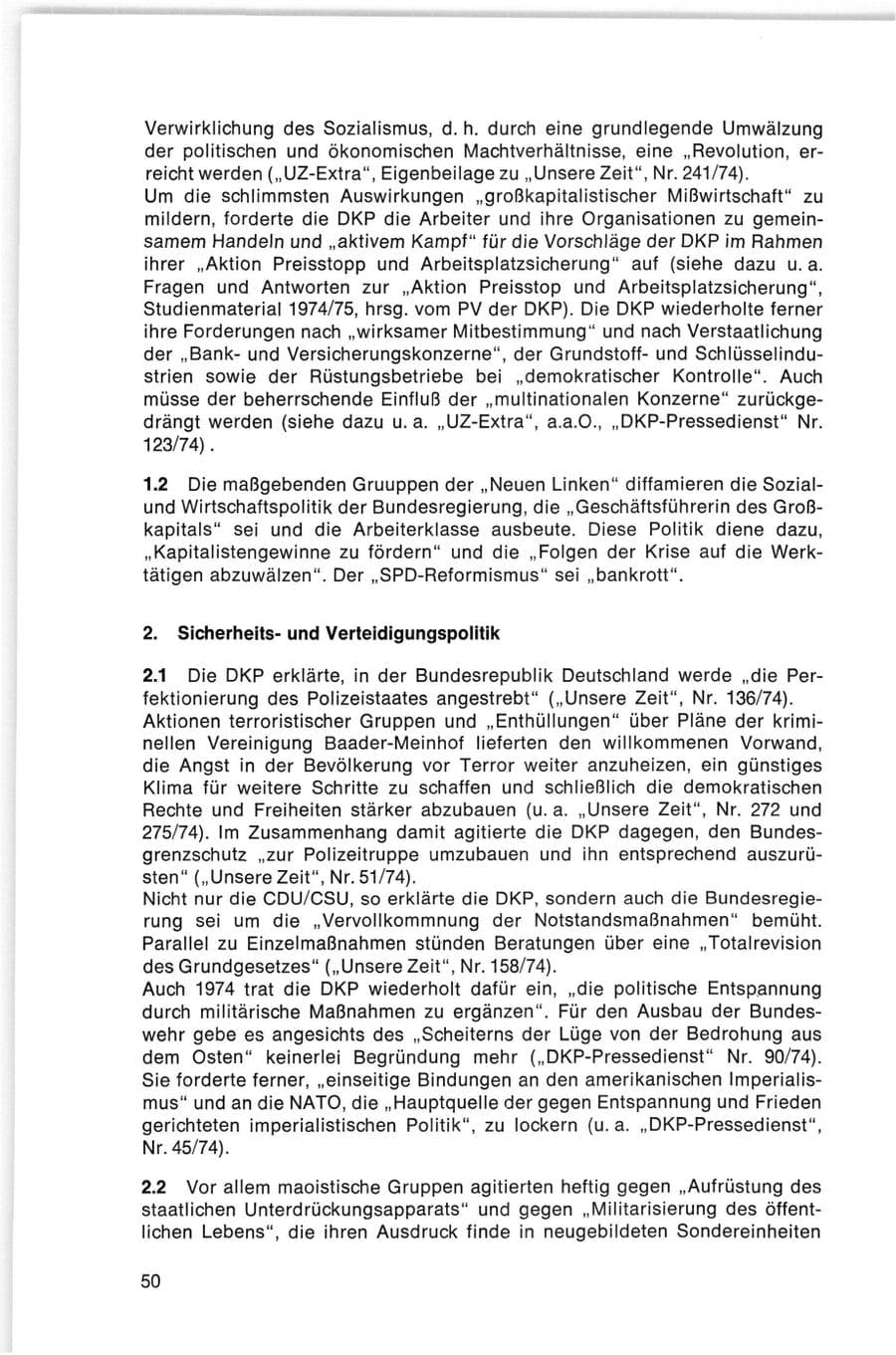 Seite 50 des Verfassungsschutzbericht 1974 Bund