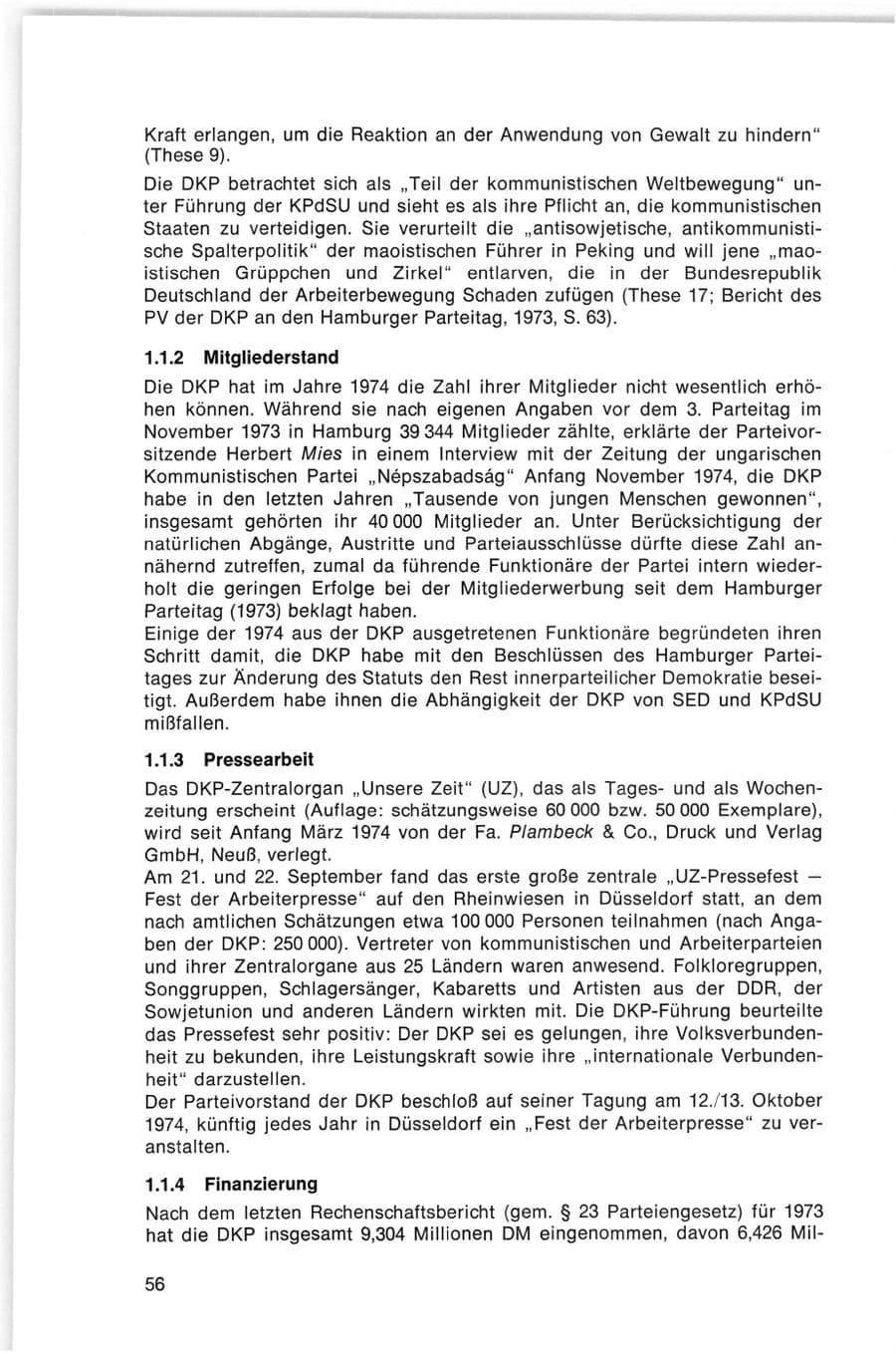 Seite 56 des Verfassungsschutzbericht 1974 Bund