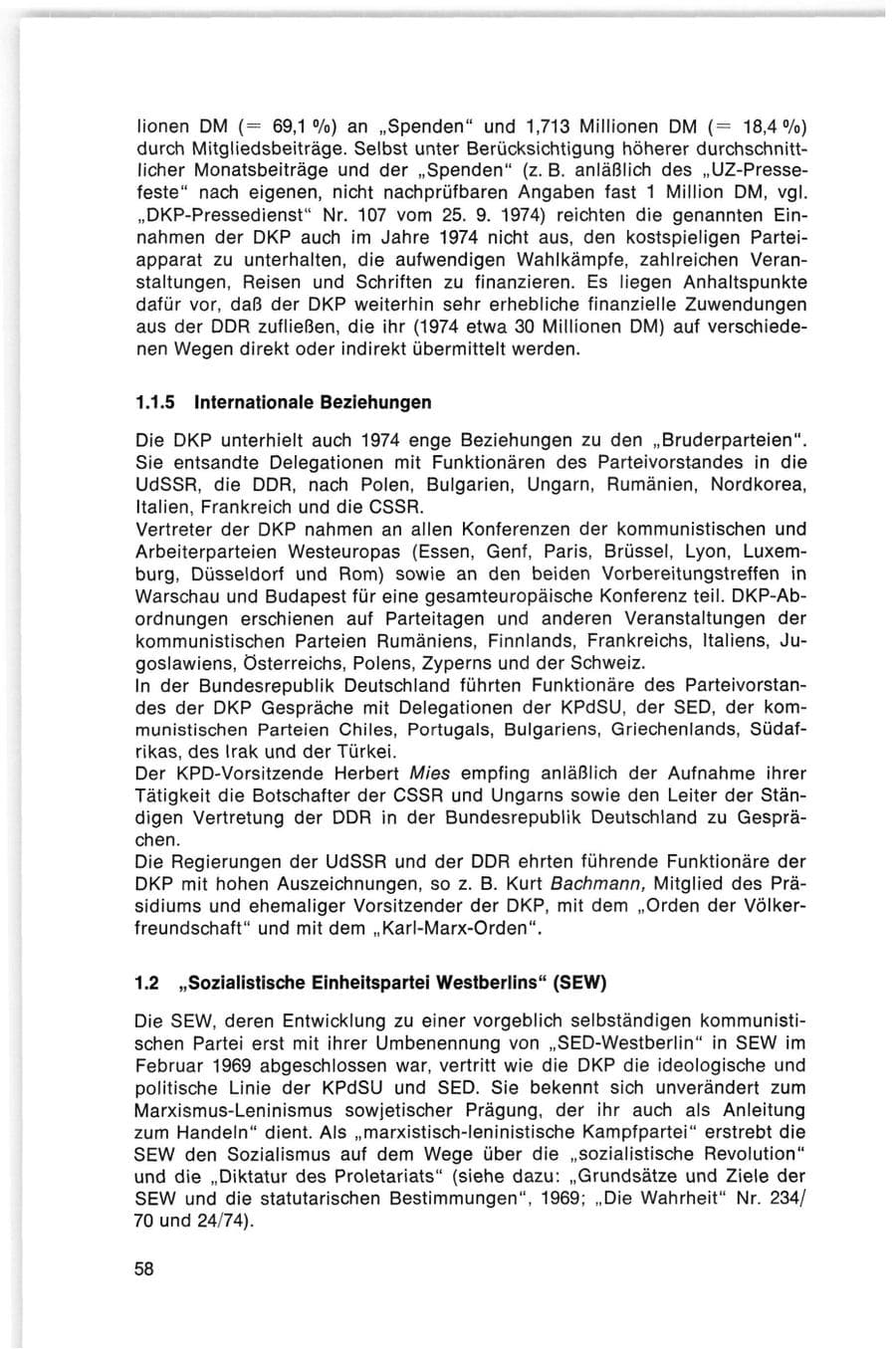 Seite 58 des Verfassungsschutzbericht 1974 Bund