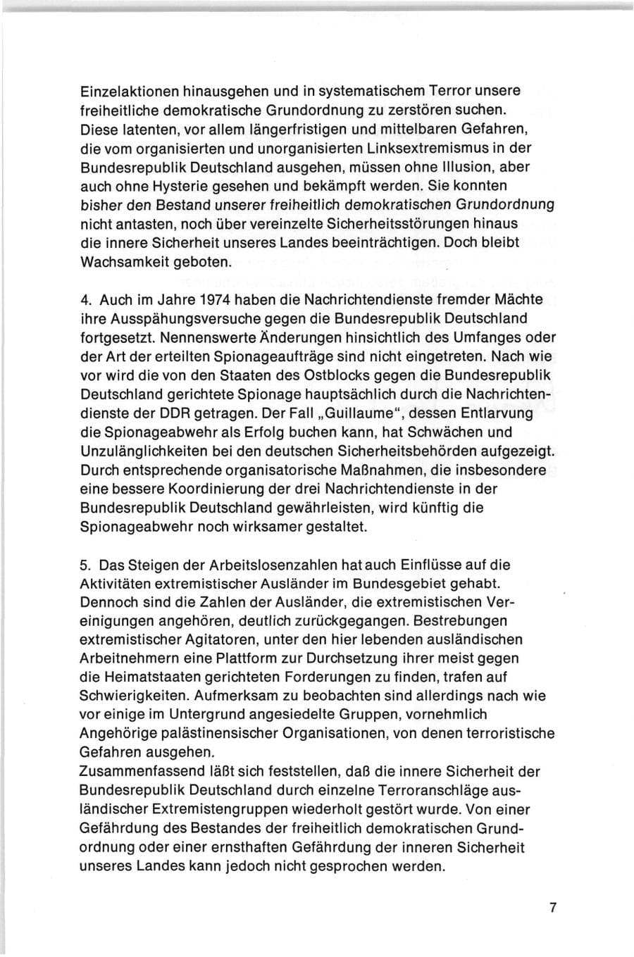 Seite 7 des Verfassungsschutzbericht 1974 Bund