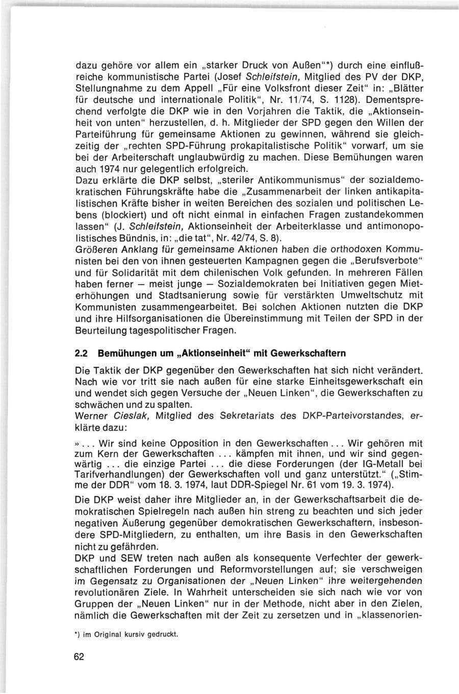Seite 62 des Verfassungsschutzbericht 1974 Bund