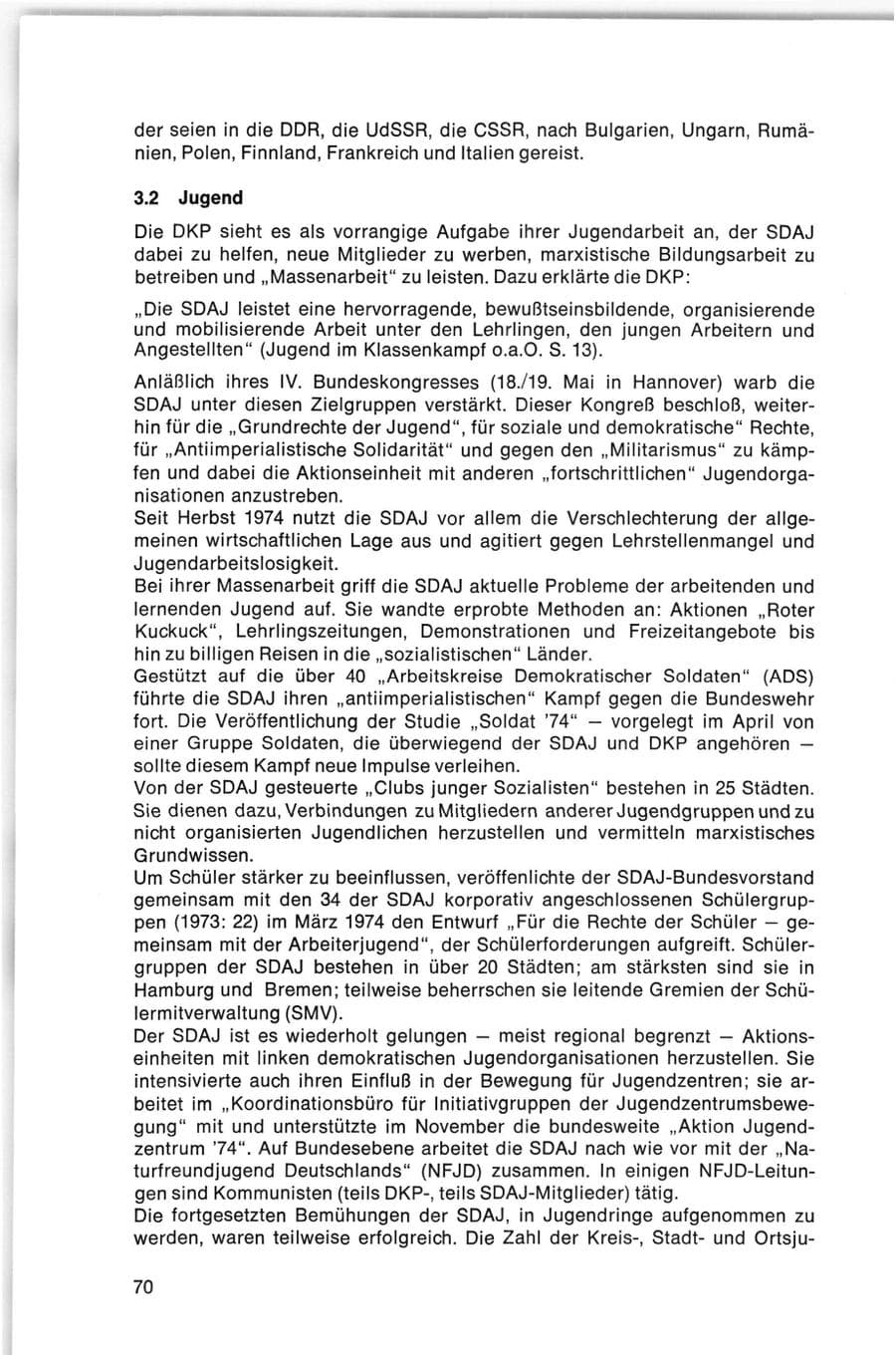 Seite 70 des Verfassungsschutzbericht 1974 Bund