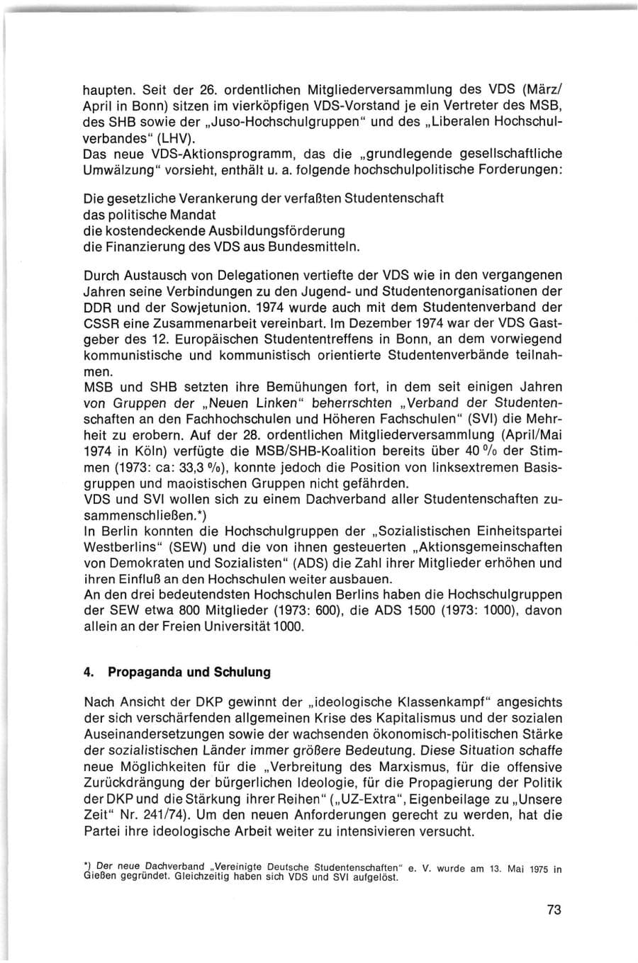 Seite 73 des Verfassungsschutzbericht 1974 Bund