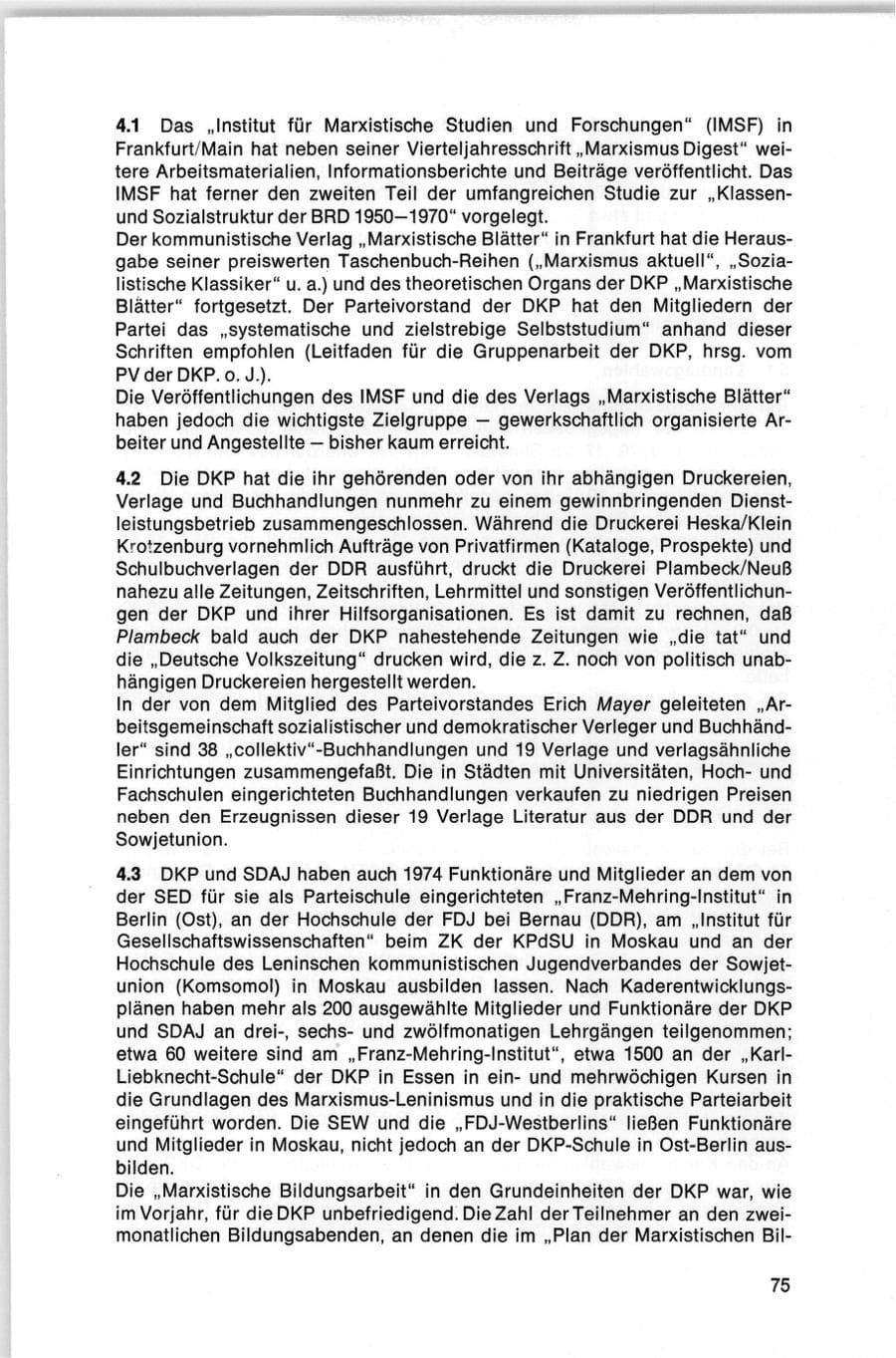 Seite 75 des Verfassungsschutzbericht 1974 Bund