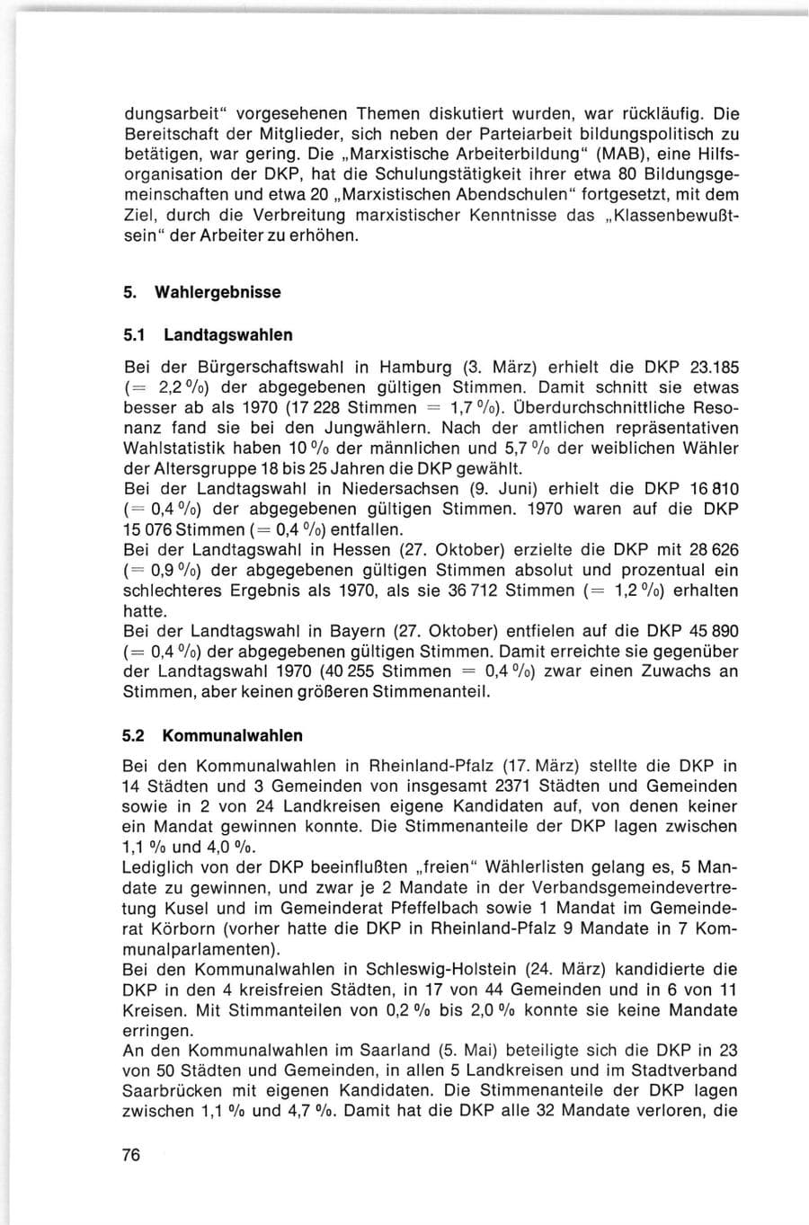 Seite 76 des Verfassungsschutzbericht 1974 Bund
