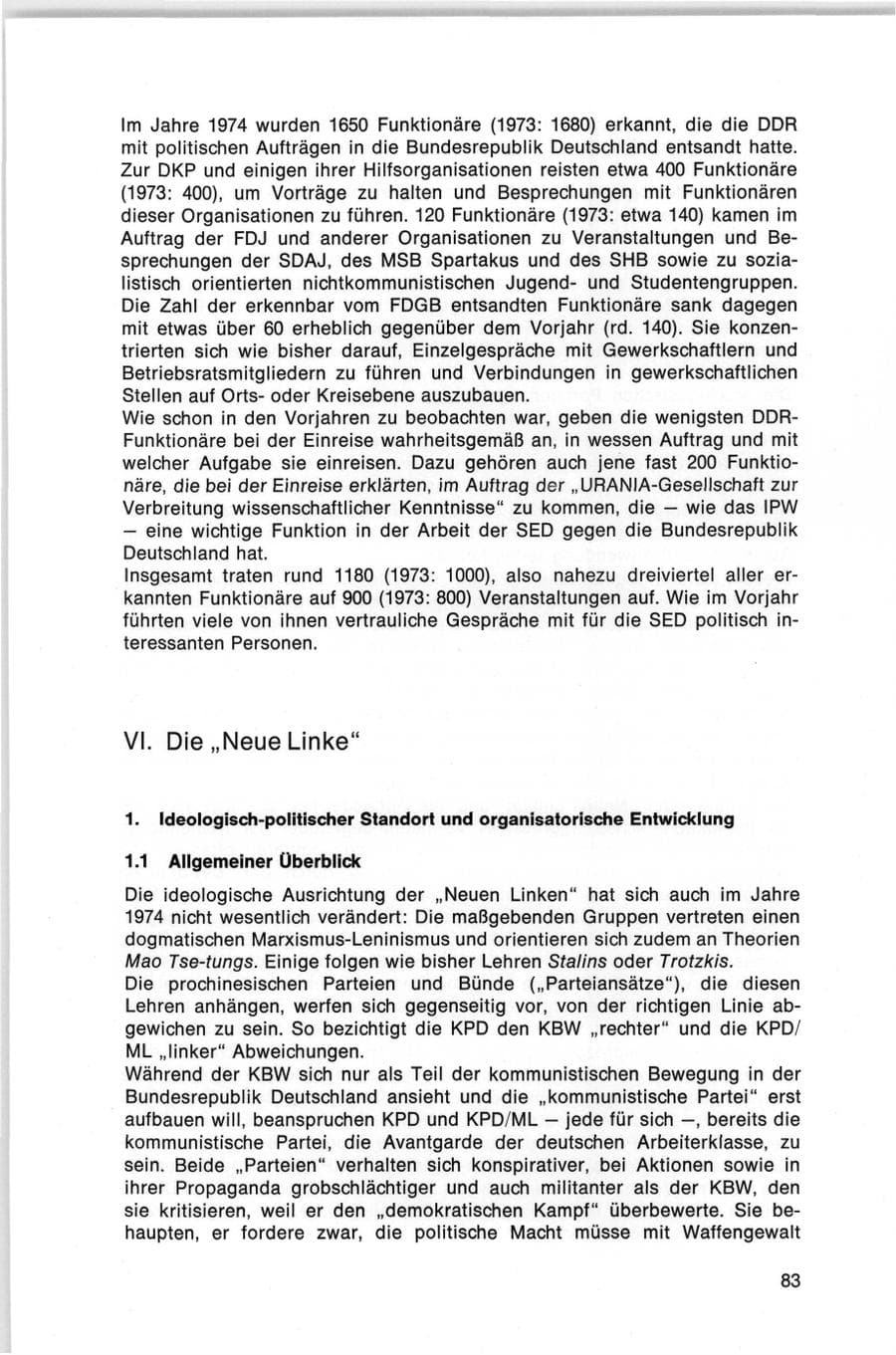 Seite 83 des Verfassungsschutzbericht 1974 Bund