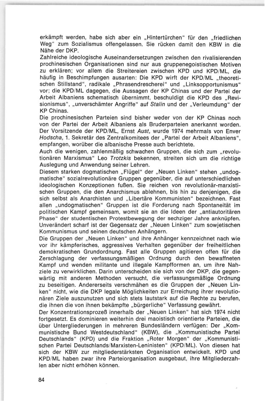 Seite 84 des Verfassungsschutzbericht 1974 Bund