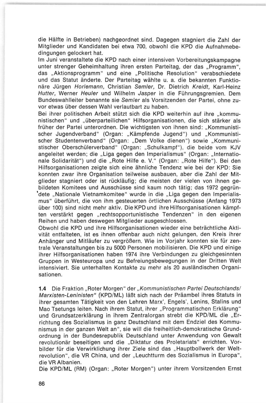 Seite 86 des Verfassungsschutzbericht 1974 Bund