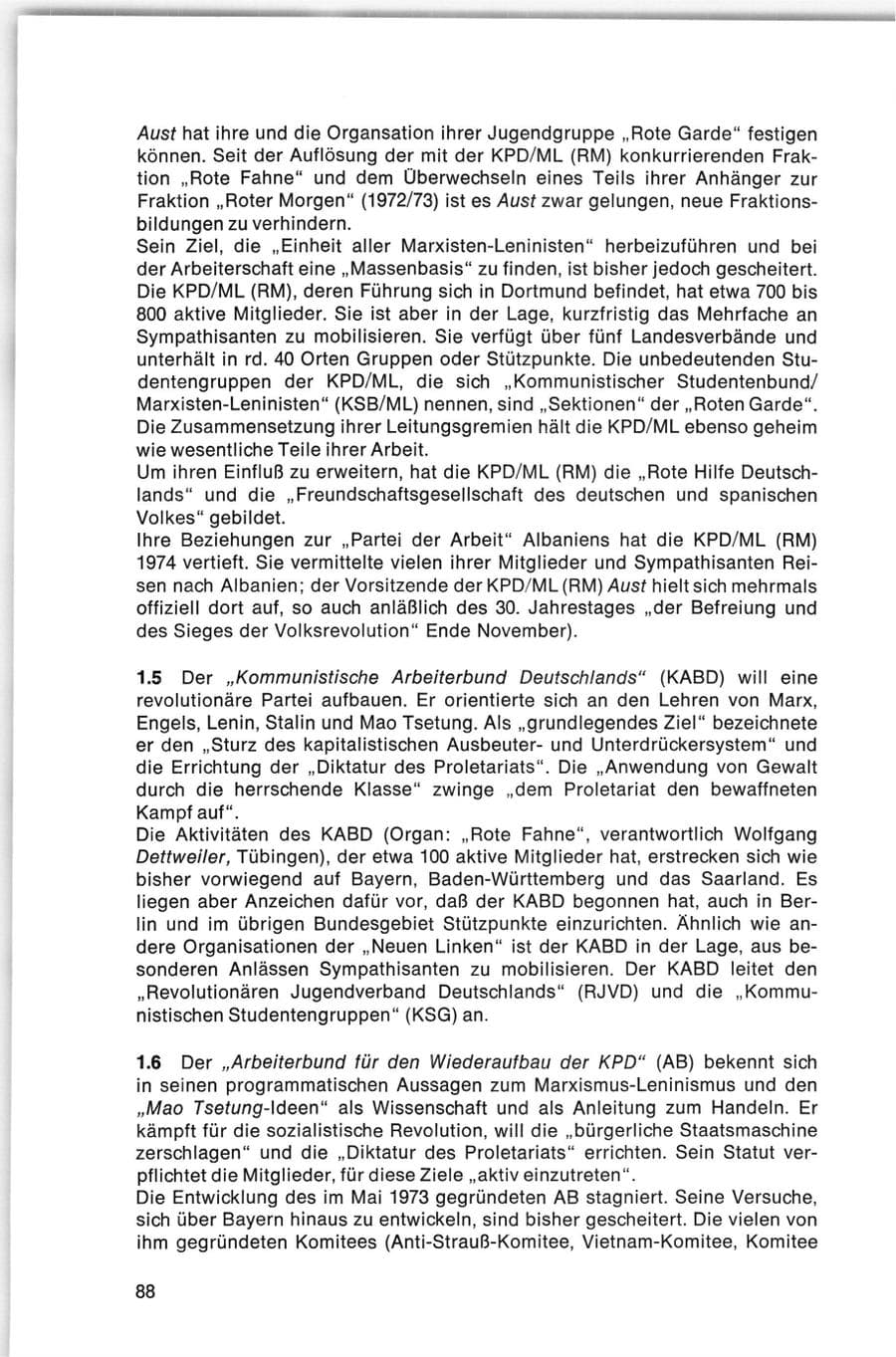 Seite 88 des Verfassungsschutzbericht 1974 Bund