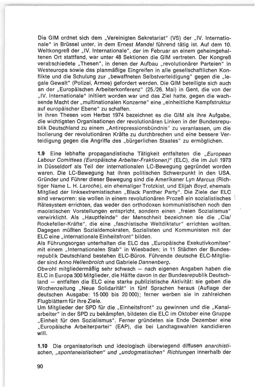 Seite 90 des Verfassungsschutzbericht 1974 Bund