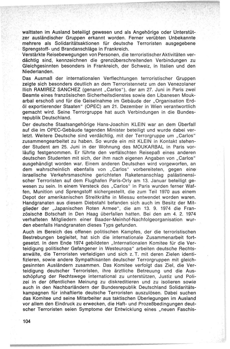 Seite 104 des Verfassungsschutzbericht 1975 Bund