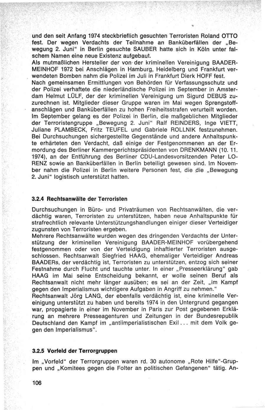 Seite 106 des Verfassungsschutzbericht 1975 Bund