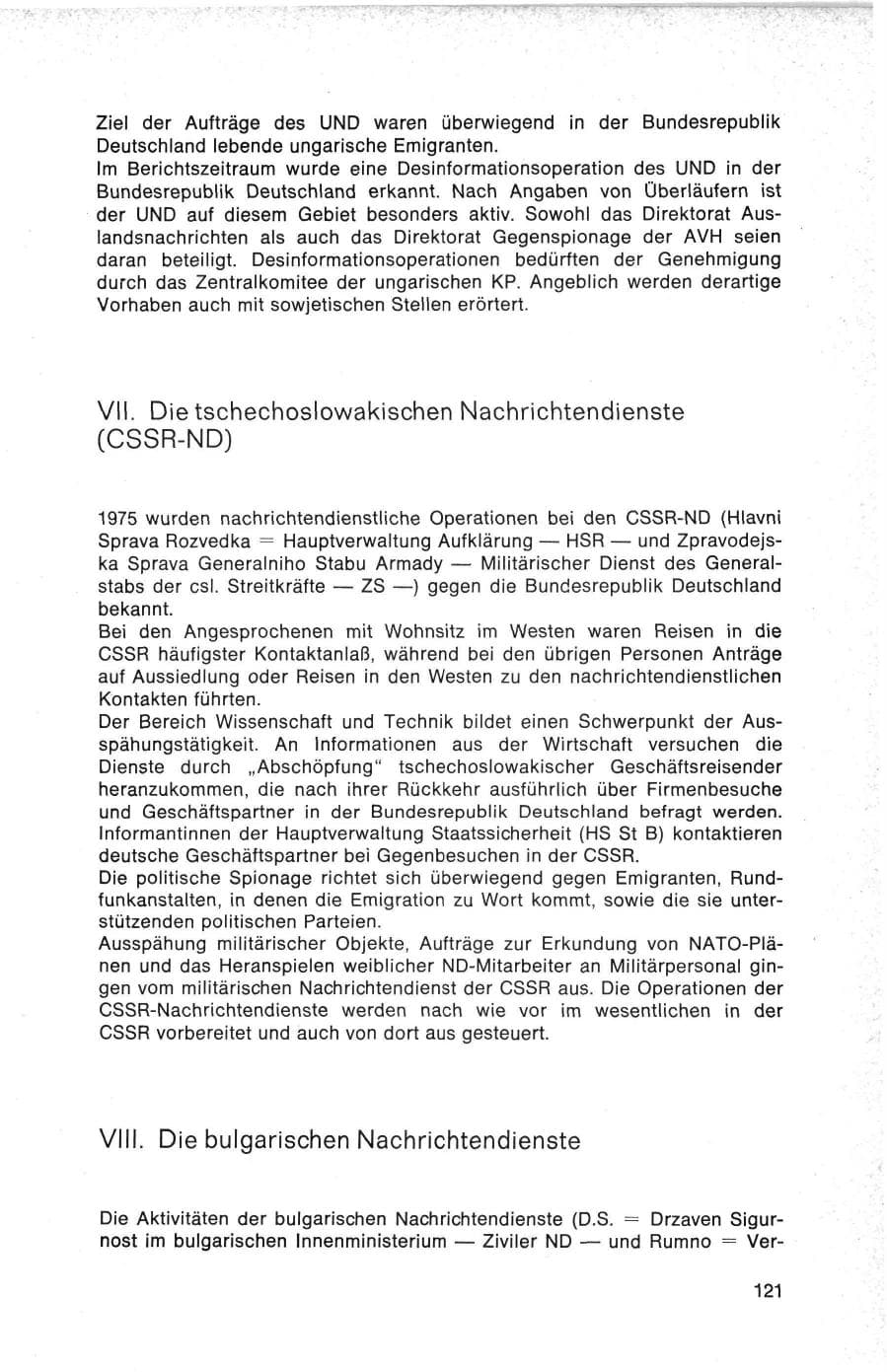 Seite 121 des Verfassungsschutzbericht 1975 Bund